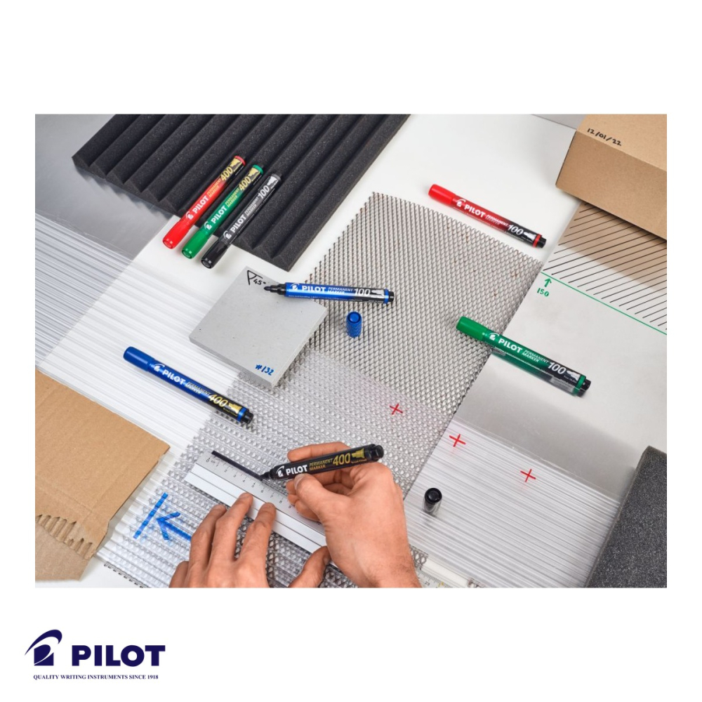 Marker permanent Pilot P400 varf tesit 4mm, cerneala verde, rezistent la apa, pentru lemn metal plastic [5]