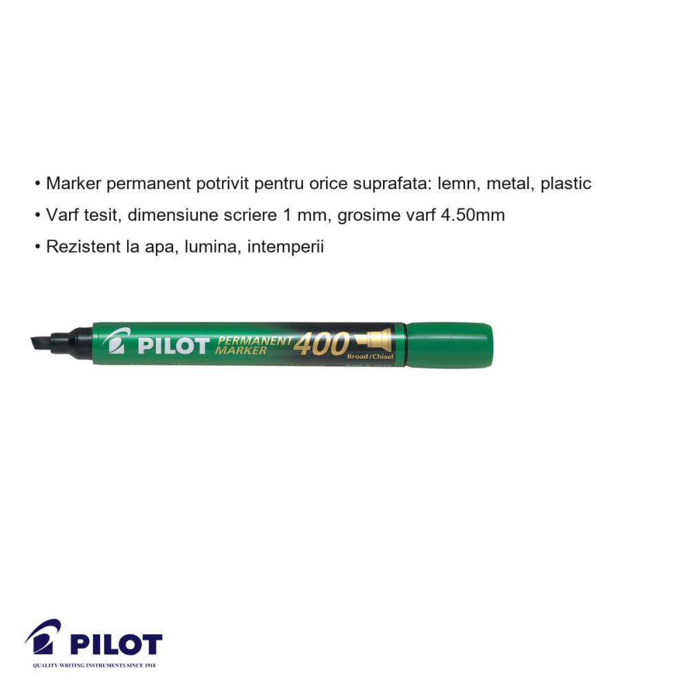 Marker permanent Pilot P400 varf tesit 4mm, cerneala verde, rezistent la apa, pentru lemn metal plastic [3]