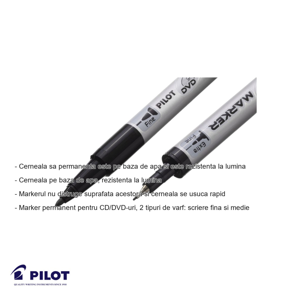 Marker permanent Pilot Twin BeGreen 2 capete, varf fin si mediu, pentru CD/DVD, albastru [2]