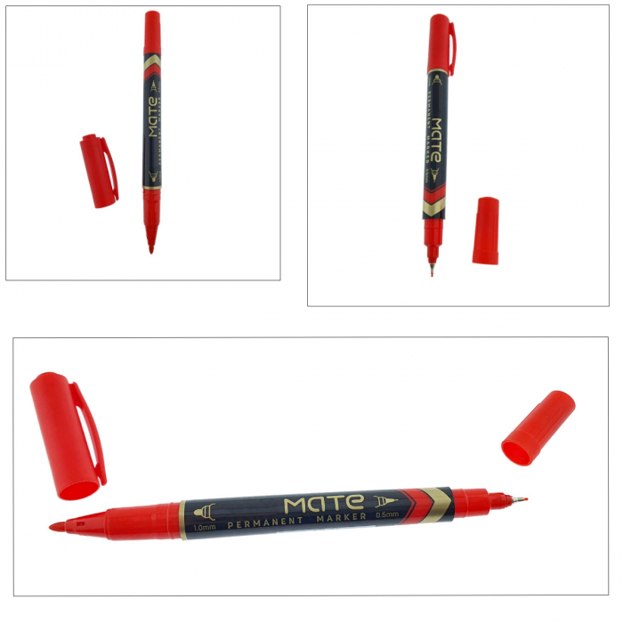 Marker permanent rosu cu 2 varfuri, 0.5mm si 1mm, pentru suprafete diverse [2]