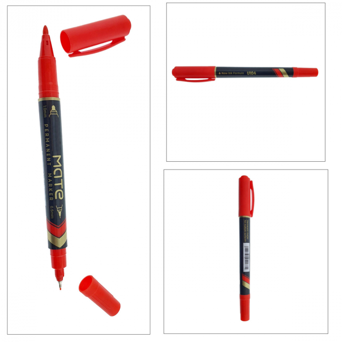 Marker permanent rosu cu 2 varfuri, 0.5mm si 1mm, pentru suprafete diverse [3]