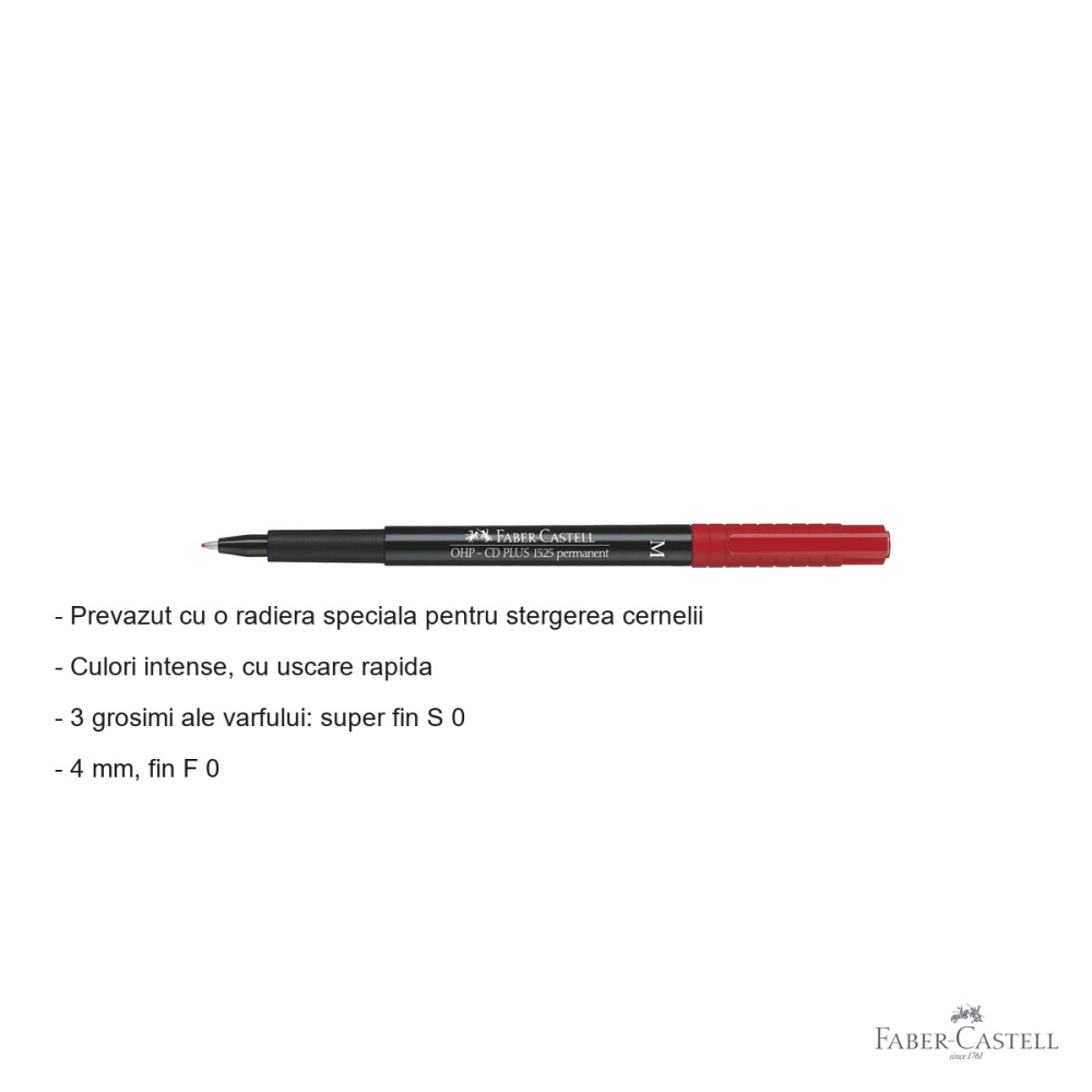 Marker permanent rosu Faber-Castell Multimark, varf mediu M 1.0 mm, pentru CD, sticla, metal si plastic [2]