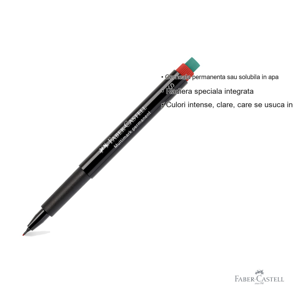 Marker permanent rosu Faber-Castell Multimark, varf super fin S 0.4 mm, pentru CD, sticla si plastic [3]