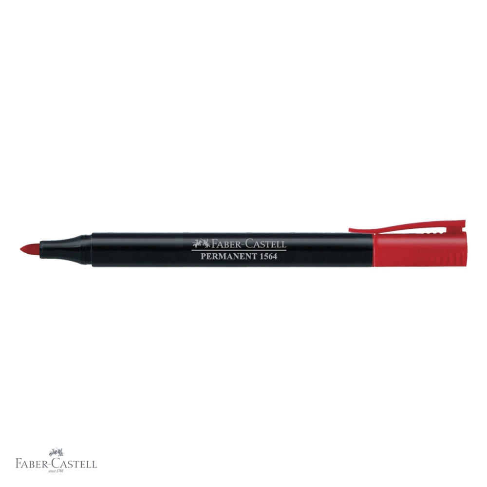 Marker permanent rosu Faber-Castell Slim 1564, varf rotund durabil, pentru metal, sticla si plastic [4]
