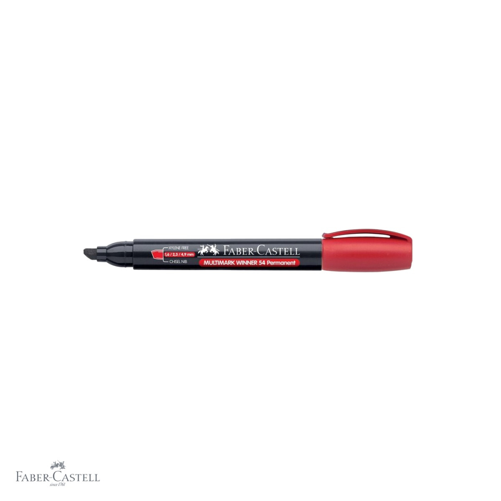 Marker permanent rosu Faber-Castell Winner 54, varf tesit 1.6/2.3/4.9 mm, cerneala pe baza de alcool, pentru suprafete multiple [4]