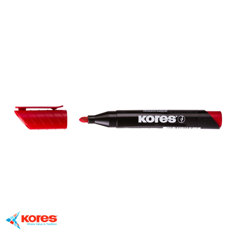Marker permanent rosu Kores, varf rotund 3mm, scriere pe orice suprafata inclusiv CD-uri [4]