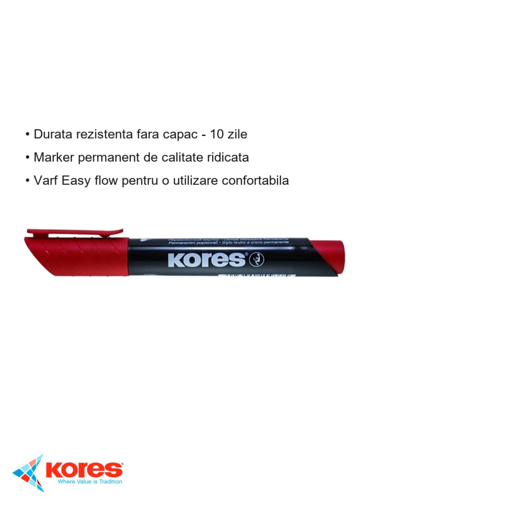 Marker permanent varf tesit Kores, varf Easy Flow, scriere pe orice suprafata inclusiv CD-uri [3]