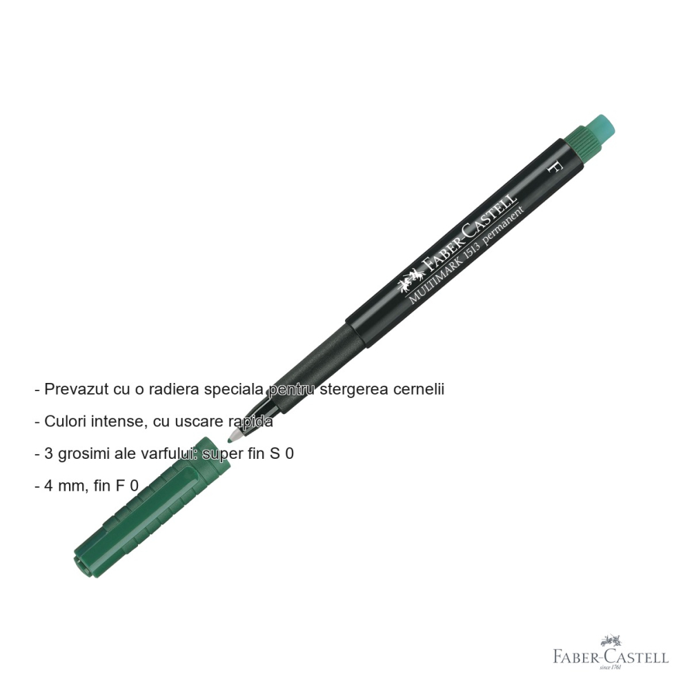 Marker permanent verde Faber-Castell Multimark, varf fin F 0.6 mm, pentru CD, sticla, metal si plastic [2]