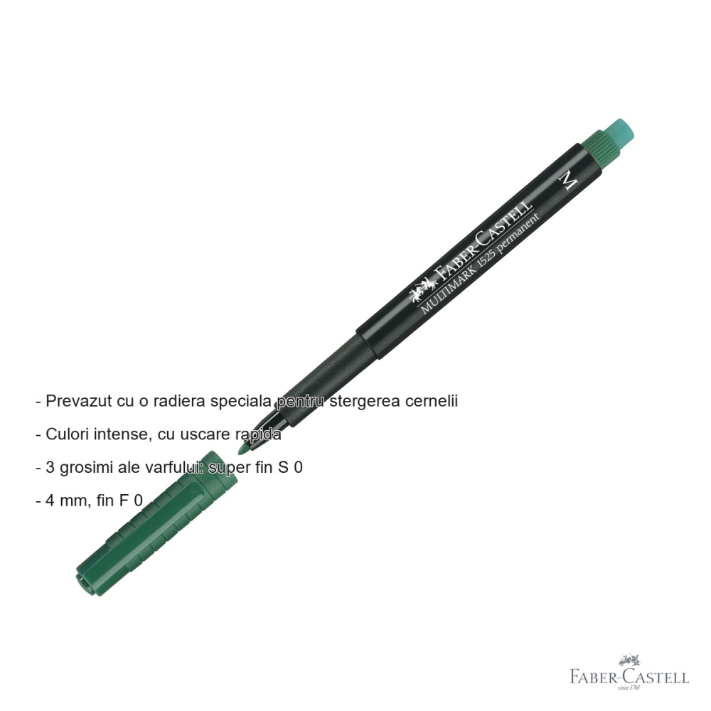 Marker permanent verde Faber-Castell Multimark, varf mediu M 1.0 mm, pentru CD, sticla, metal si plastic [2]