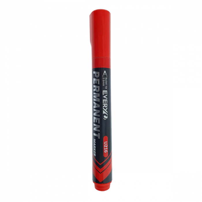 Marker rosu permanent cu varf rotund 2.5mm, rezistent la apa, scriere lina, model Everyday U216, lungime 145 mm, cu capac [1]