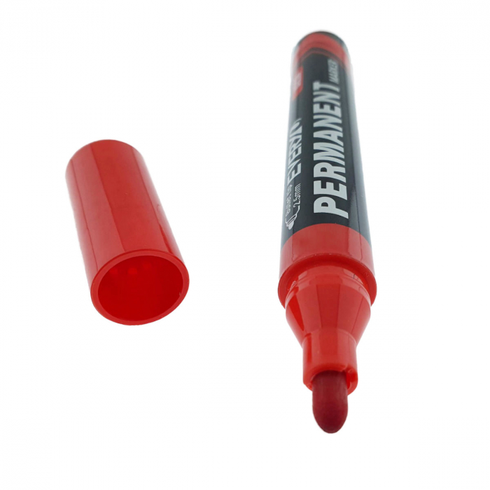 Marker rosu permanent cu varf rotund 2.5mm, rezistent la apa, scriere lina, model Everyday U216, lungime 145 mm, cu capac [2]