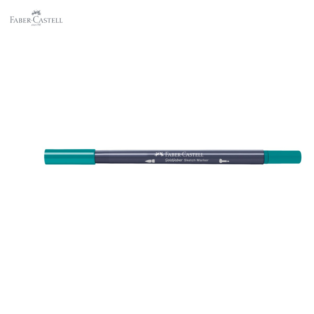Marker sketch 2 capete Faber-Castell Goldfaber, verde cobalt inchis 313, pensula flexibila si fineliner, pentru ilustratie si desen artistic [5]