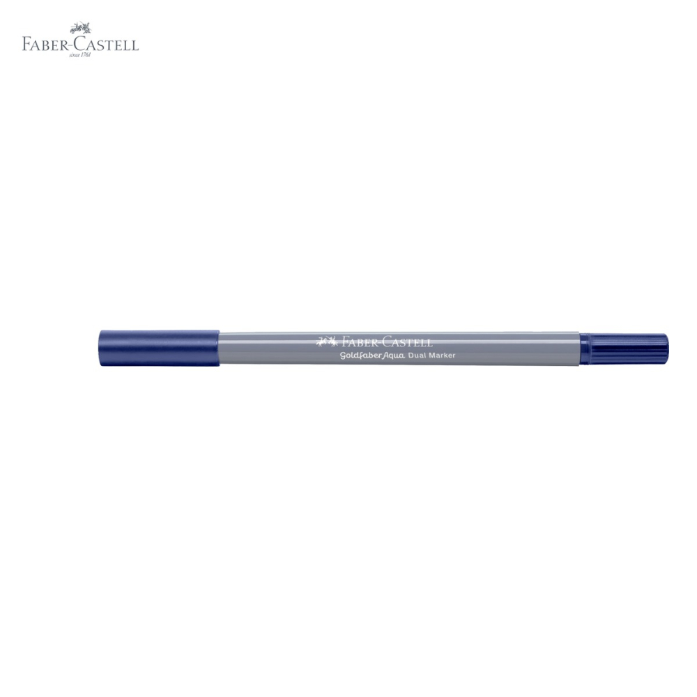 Marker solubil 2 capete Faber-Castell Goldfaber, varf pensula si varf fin 0.4 mm, albastru indian 247 [5]