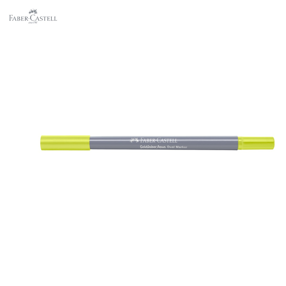 Marker solubil 2 capete Faber-Castell Goldfaber, varf pensula si varf fin 0.4 mm, galben lime 206 [5]
