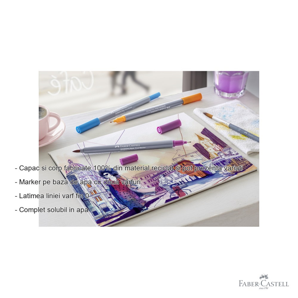 Marker solubil 2 capete Faber-Castell Goldfaber, varf pensula si varf fin 0.4 mm, galben lime 206 [2]