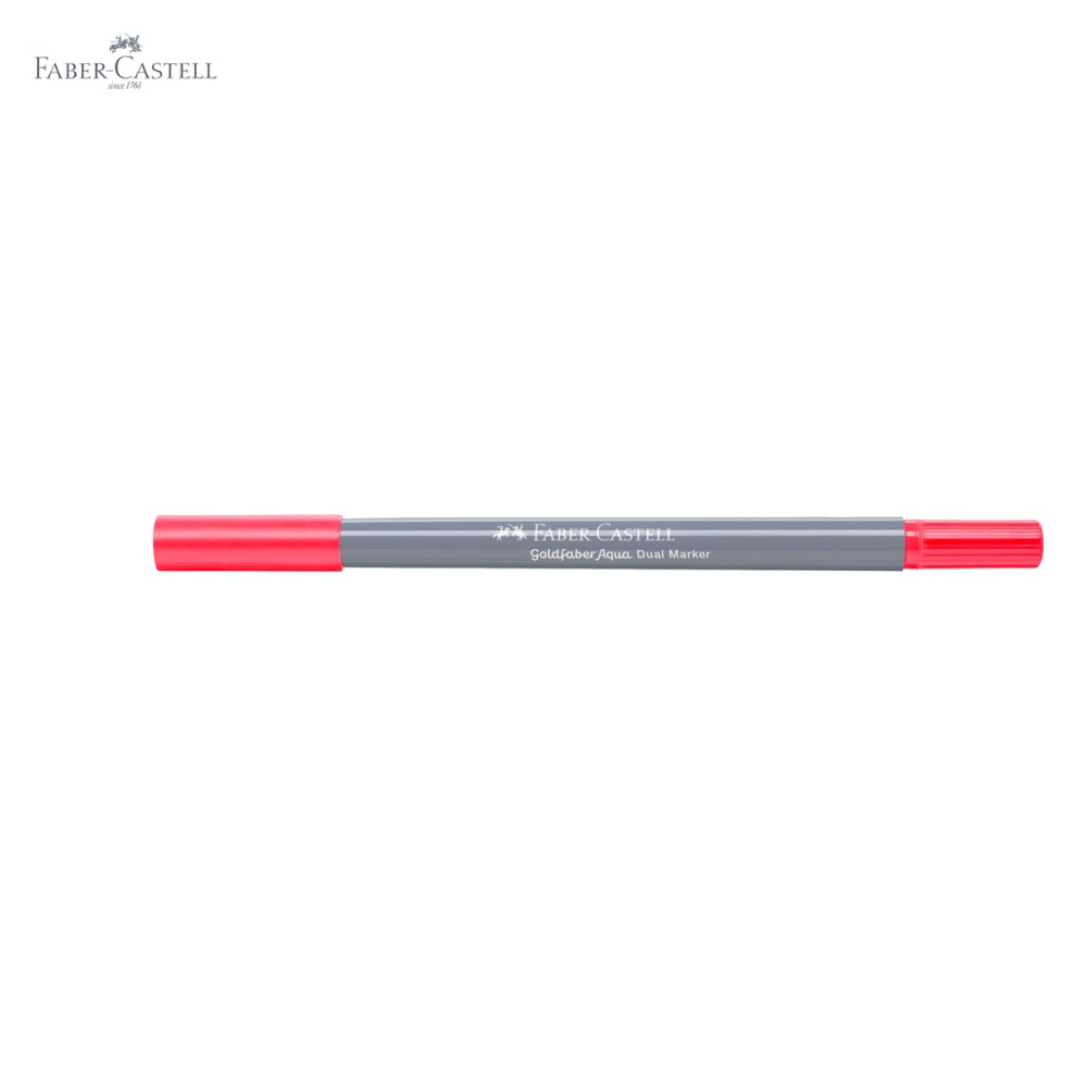 Marker solubil 2 capete Faber-Castell Goldfaber, varf pensula si varf fin 0.4 mm, rosu aprins 122 [5]