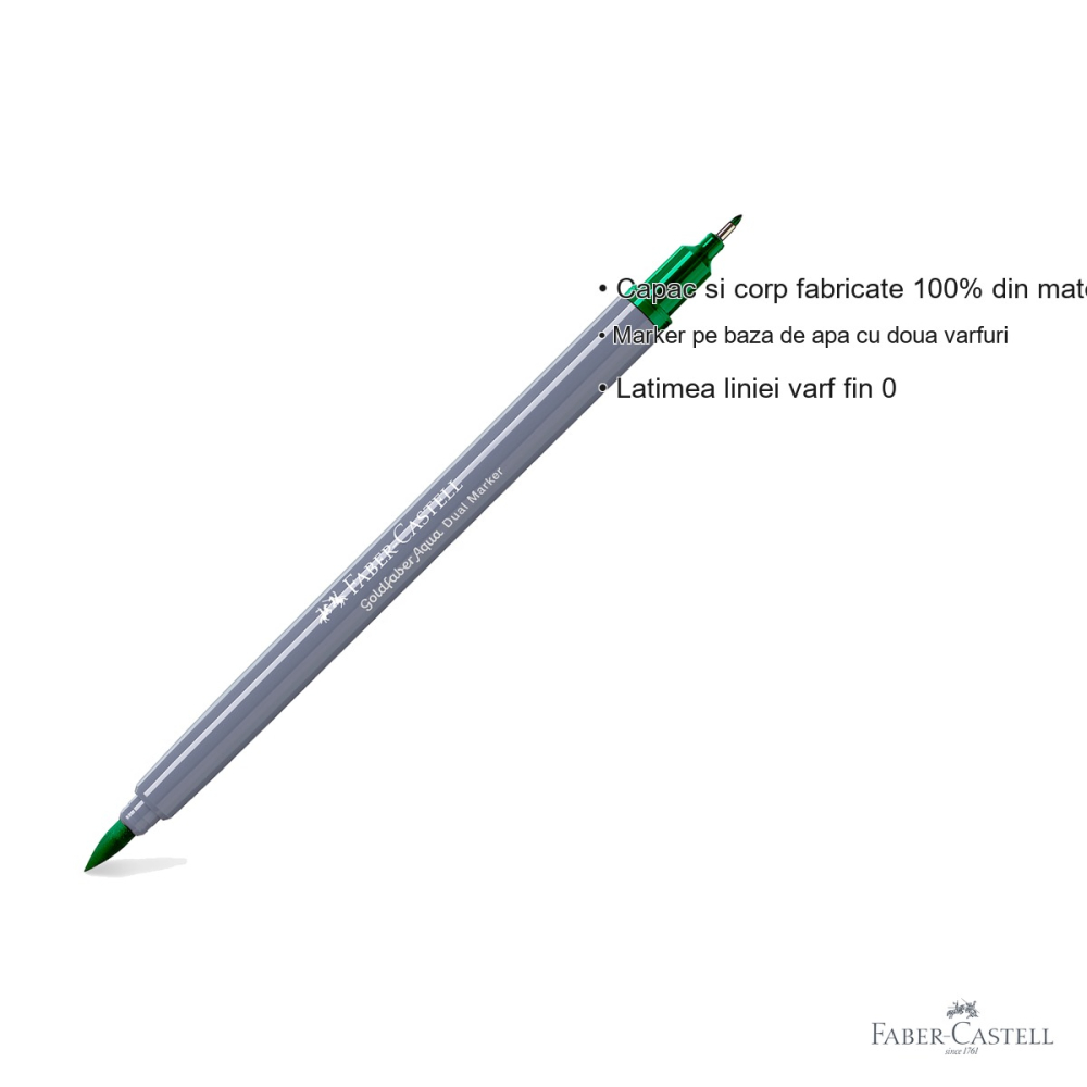 Marker solubil 2 capete Faber-Castell Goldfaber, varf pensula si varf fin 0.4 mm, verde smarald 163 [3]