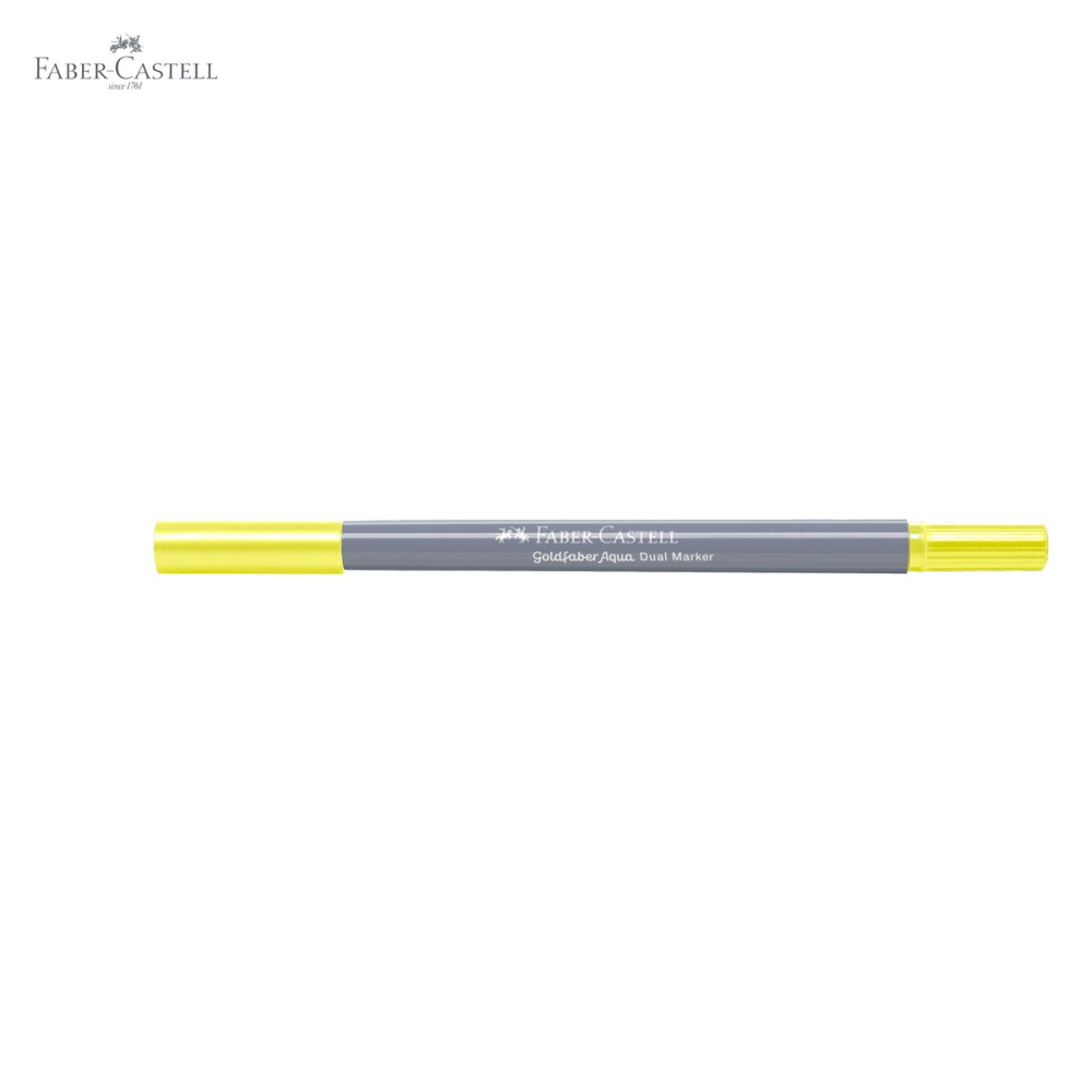 Marker solubil cu 2 capete Faber-Castell Goldfaber, galben lamaie 205, varf pensula si varf fin, pentru desen si ilustratie [5]