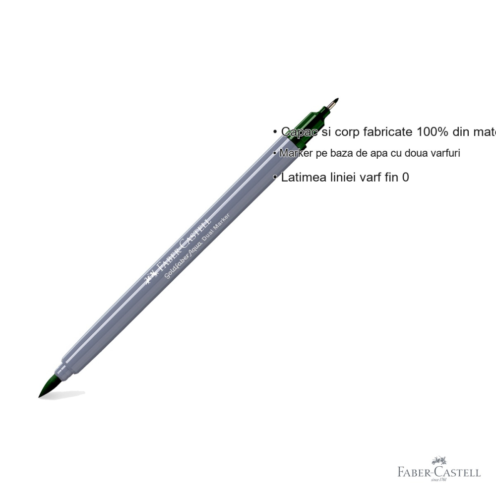 Marker solubil cu 2 capete Faber-Castell Goldfaber, varf pensula si varf fin 0.4 mm, verde pin 267 [3]