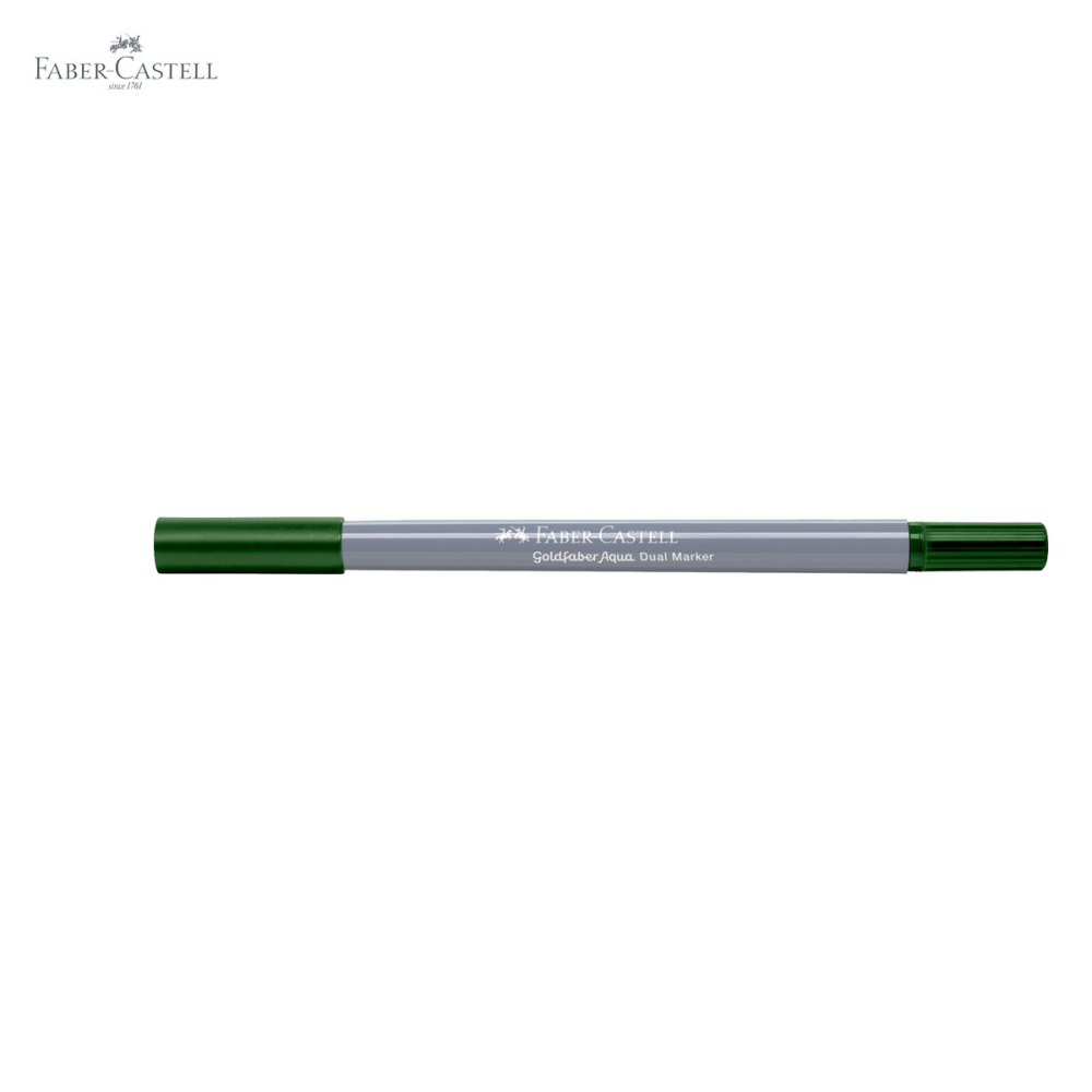 Marker solubil cu 2 capete Faber-Castell Goldfaber, varf pensula si varf fin 0.4 mm, verde pin 267 [5]