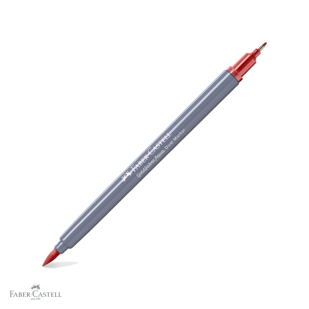 Marker solubil cu doua capete Faber-Castell Gold Faber, varf pensula si varf fin 0.4 mm, roz vintage 195 [1]