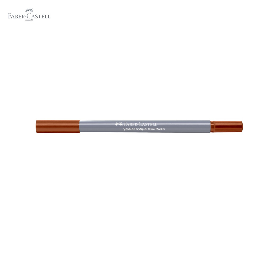 Marker solubil cu doua capete Faber-Castell Goldfaber, ocru ars 187, varf pensula si varf fin 0.4 mm, pentru desen si ilustratie [5]
