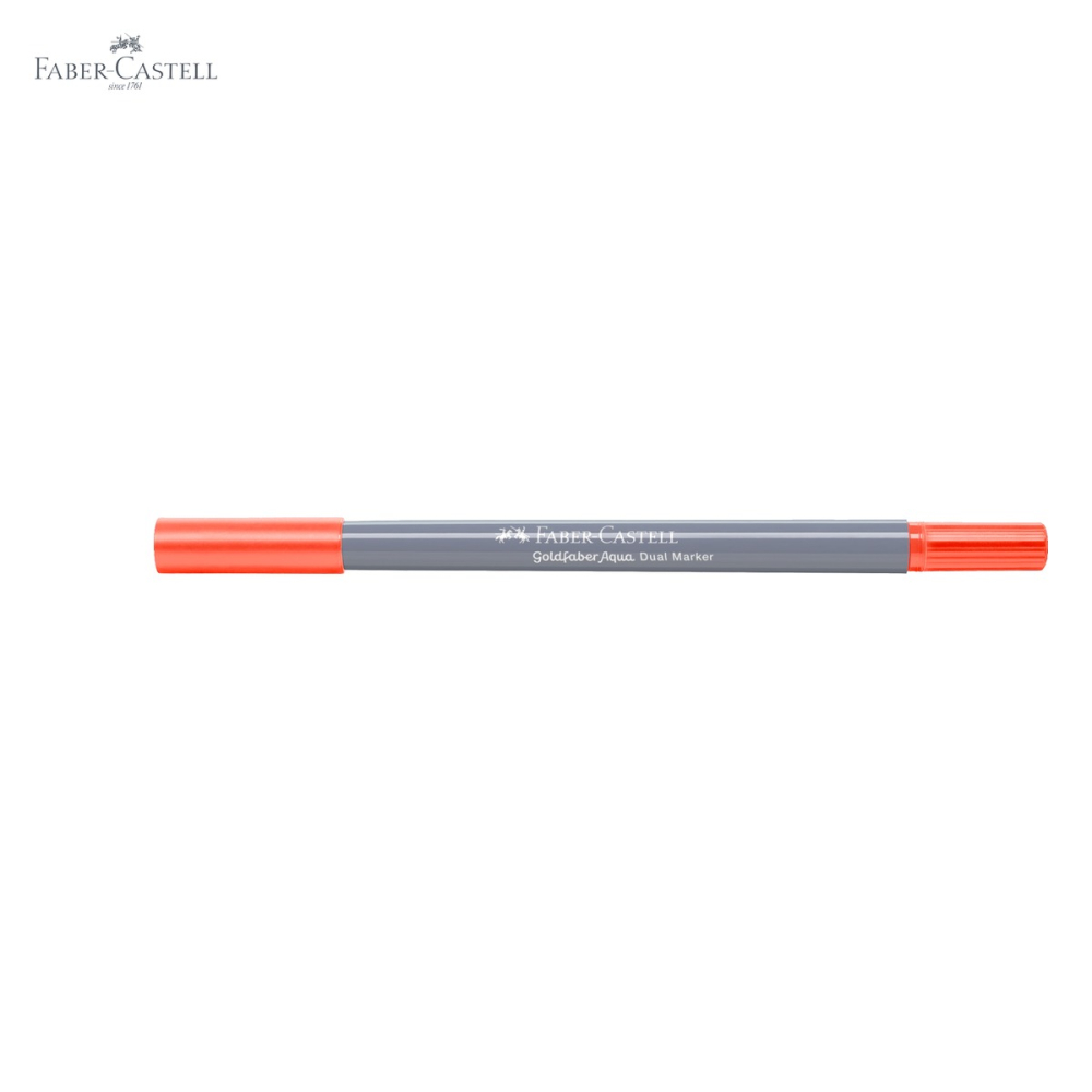 Marker solubil cu doua capete Faber-Castell Goldfaber, portocaliu cadmium inchis 115, varf pensula si varf fin 0.4 mm [5]