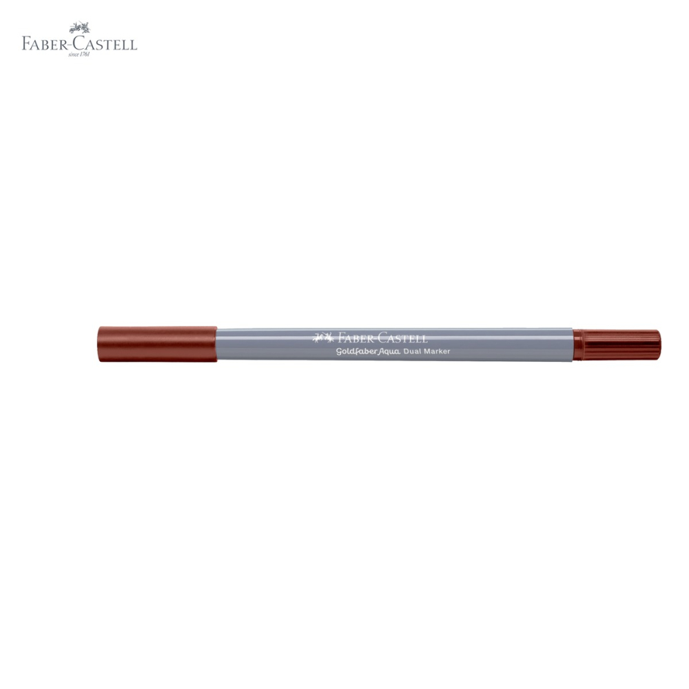 Marker solubil cu doua capete Faber-Castell Goldfaber, varf pensula si varf fin 0.4 mm, maro siena 283 [5]