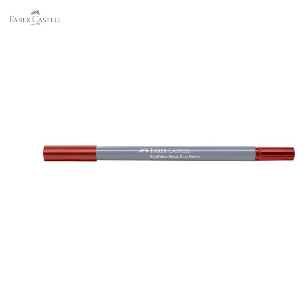 Marker solubil cu doua capete Faber-Castell Goldfaber, varf pensula si varf fin 0.4 mm, rosu venetian 190 [5]