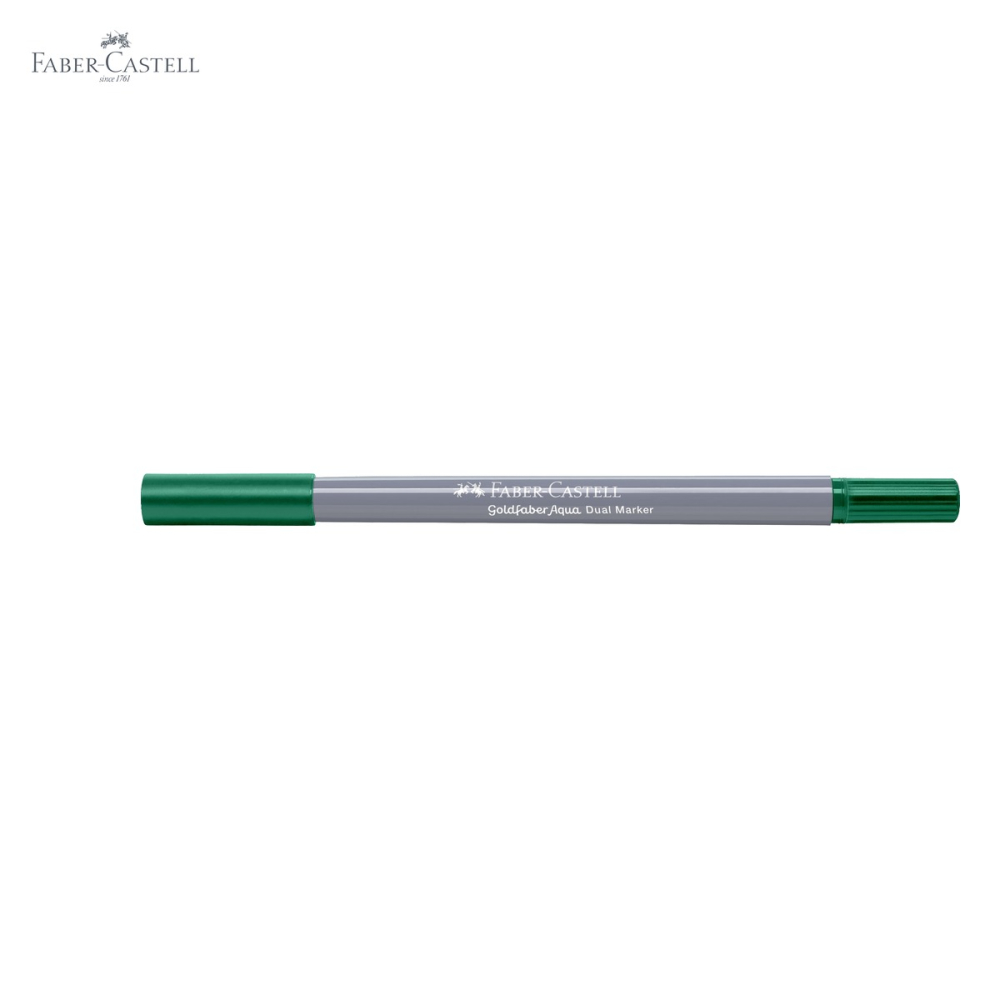 Marker solubil cu doua capete Faber-Castell Goldfaber, Verde Phtalo Inchis 264, pentru desen si contururi [5]