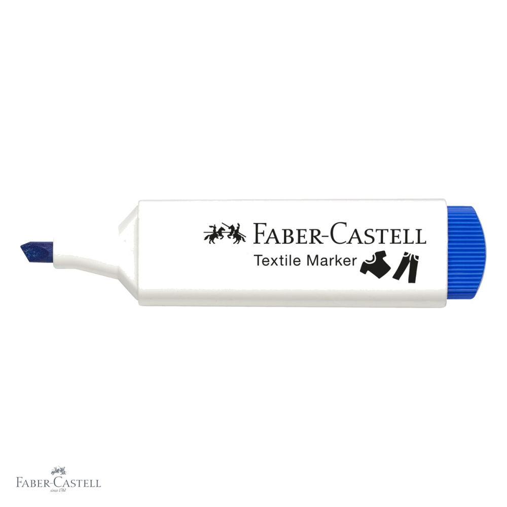 Marker textil albastru Faber-Castell, varf tesit 3 grosimi, pentru personalizare textile [4]