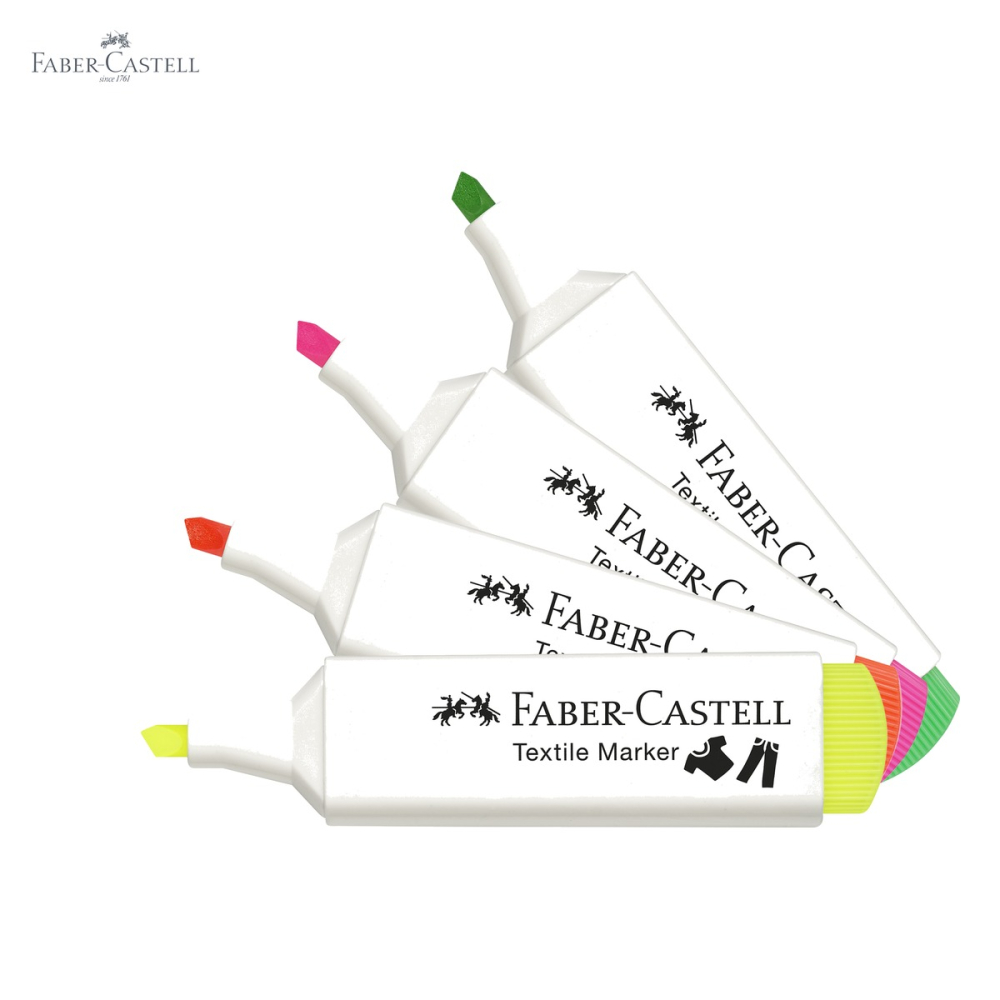 Marker textil Faber-Castell, culoare galben neon, varf durabil cu trei latimi, pentru tesaturi [5]