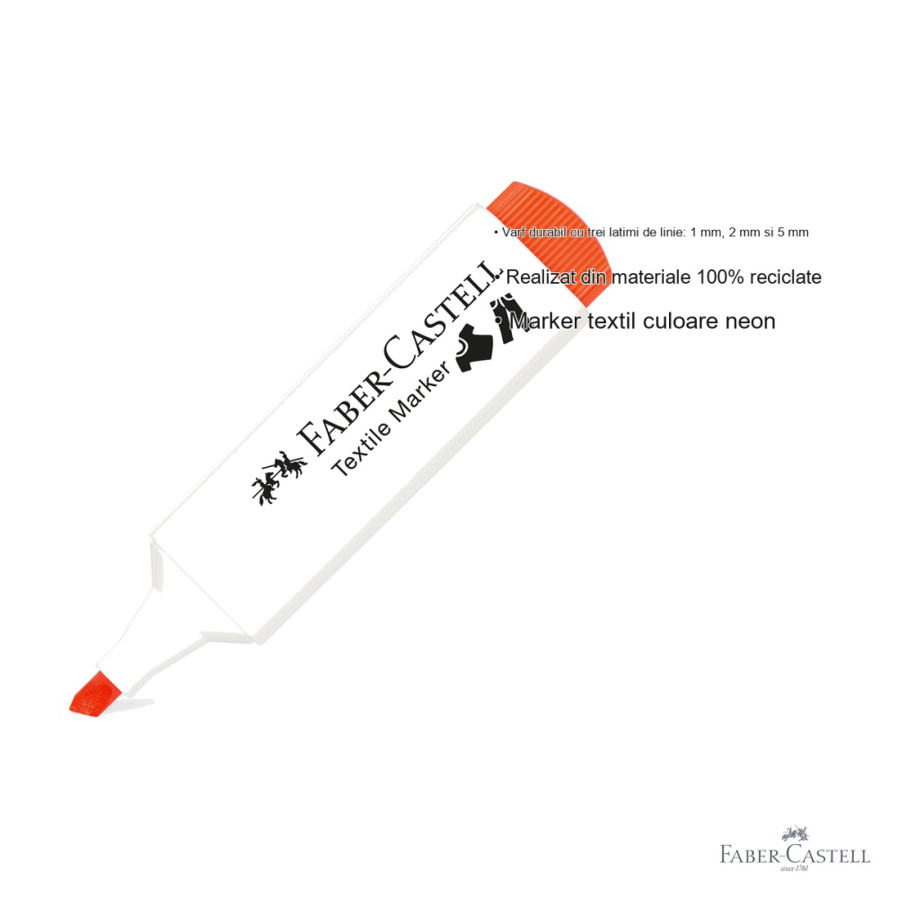 Marker textil Faber-Castell, culoare neon portocaliu, varf triplu 1/2/5 mm, pentru tesaturi [3]