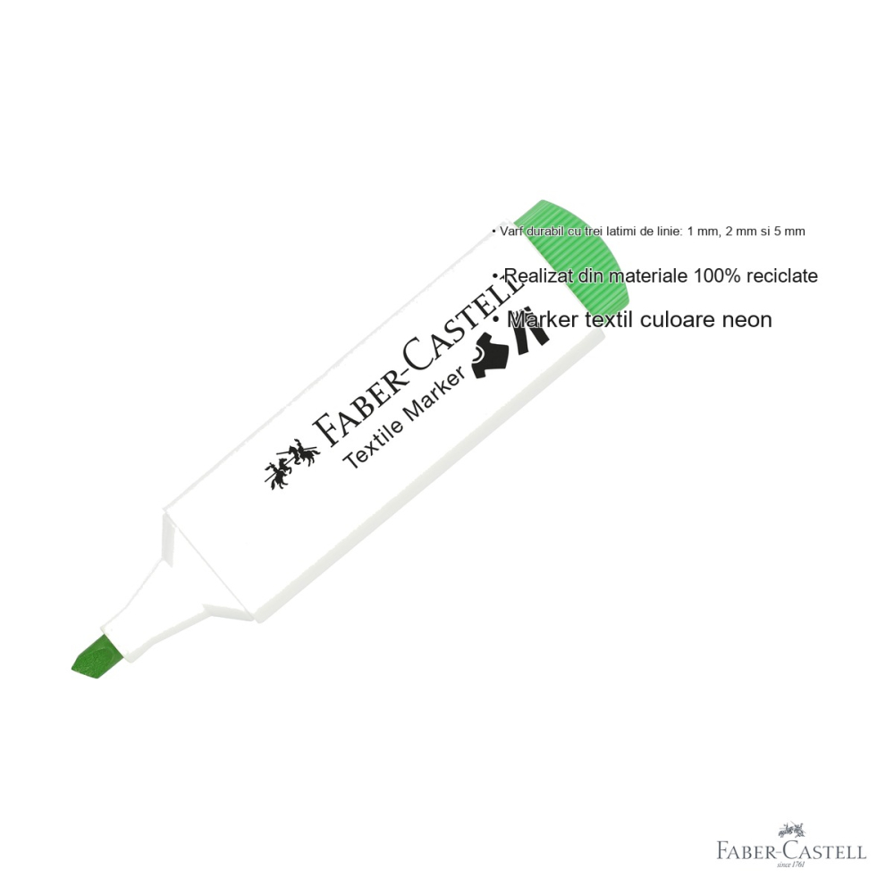 Marker textil Faber-Castell, culoare verde neon, varf tripl, pentru personalizare tesaturi [3]