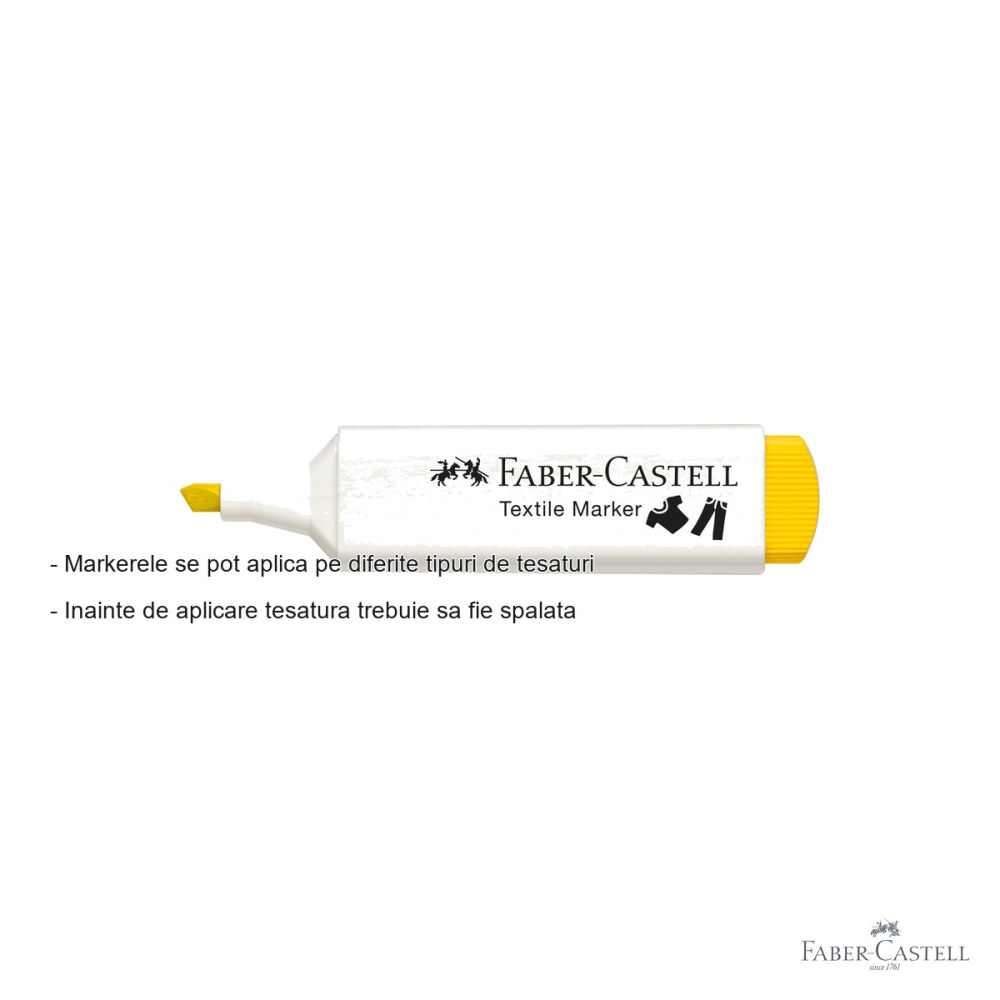 Marker textil galben Faber-Castell, varf tesit 3 grosimi, pentru personalizare tesaturi [2]