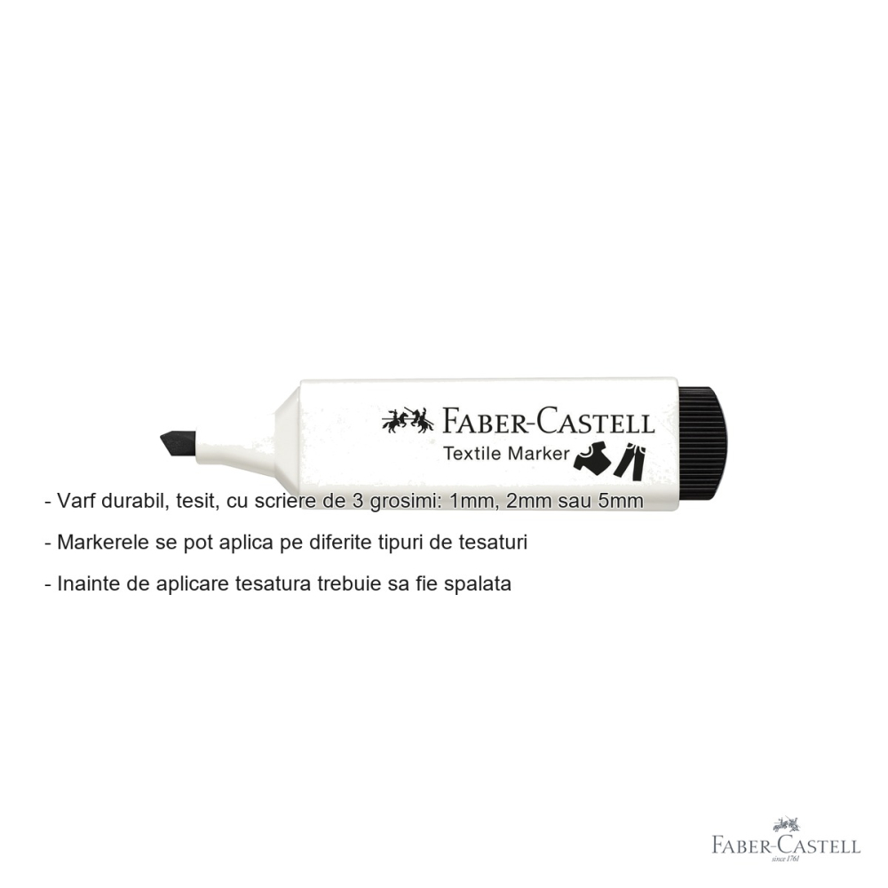 Marker textil negru Faber-Castell, varf tesit 3 grosimi, pentru personalizare textile [2]