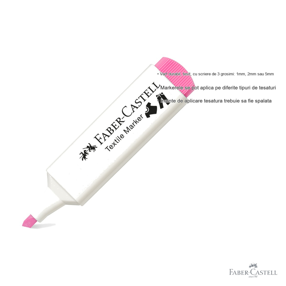 Marker textil roz Faber-Castell, varf tesit 3 grosimi, pentru decorat tesaturi [3]