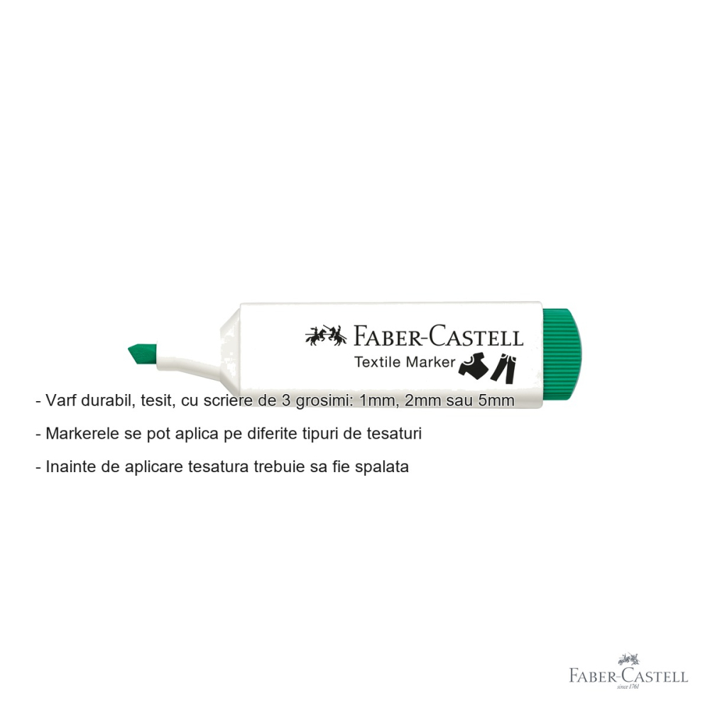 Marker textil verde Faber-Castell, varf tesit 3 grosimi, pentru personalizare tesaturi [2]