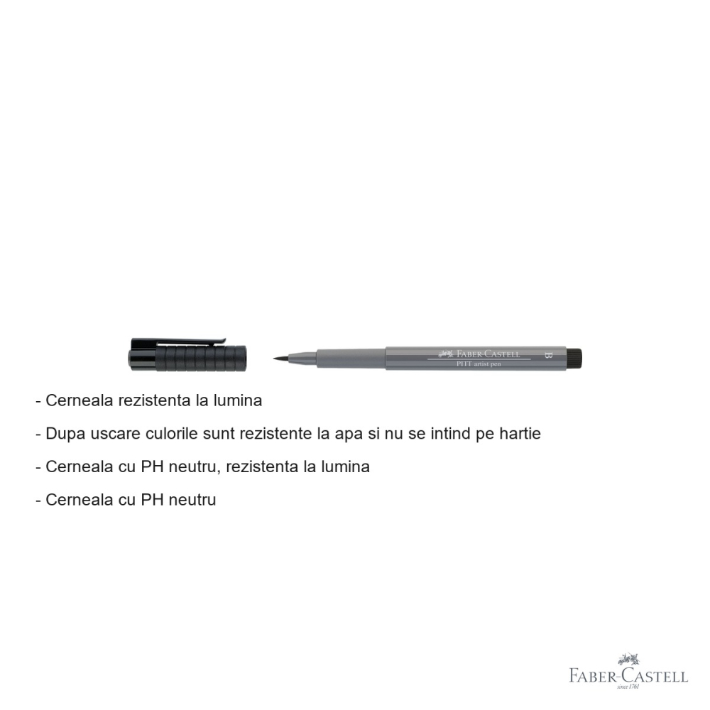Marker tip pensula Faber-Castell Pitt Artist Pen, cerneala gri rece, pentru artisti si designeri [2]