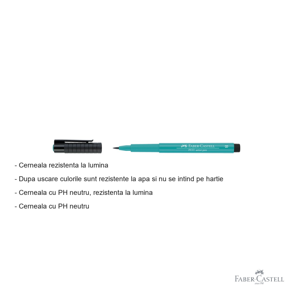 Marker tip pensula Faber-Castell Pitt Artist Pen, cerneala verde cobalt rezistenta la apa, pentru artisti si designeri [2]