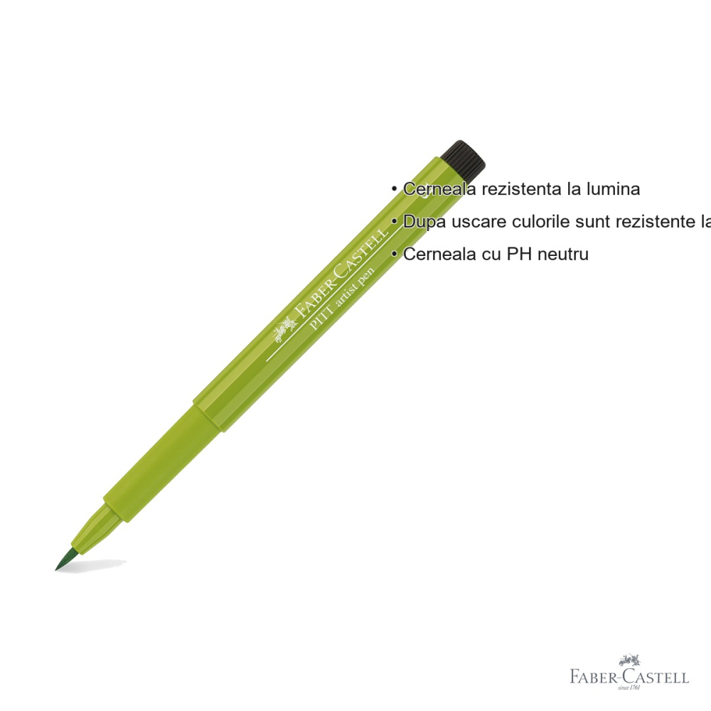 Marker tip pensula Faber-Castell Pitt Artist Pen, cerneala verde crud, rezistent la apa, pentru artisti si designeri [3]