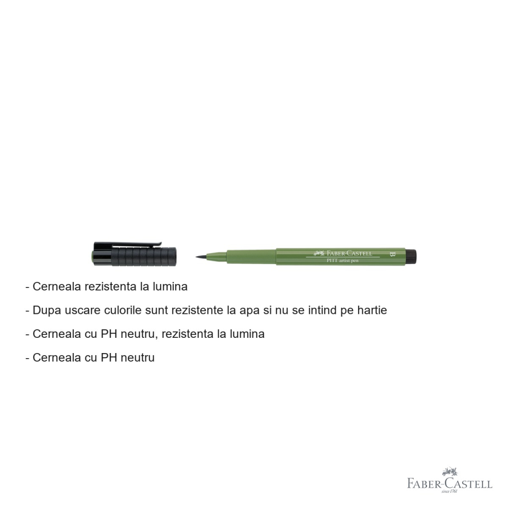 Marker tip pensula Faber-Castell Pitt Artist Pen, cerneala verde oliv, rezistenta la apa, pentru artisti si designeri [2]
