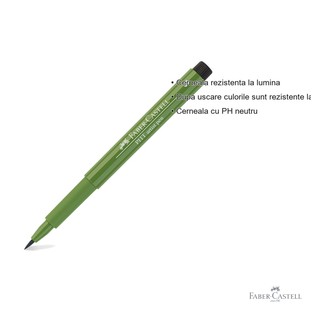Marker tip pensula Faber-Castell Pitt Artist Pen, cerneala verde oliv, rezistenta la apa, pentru artisti si designeri [3]