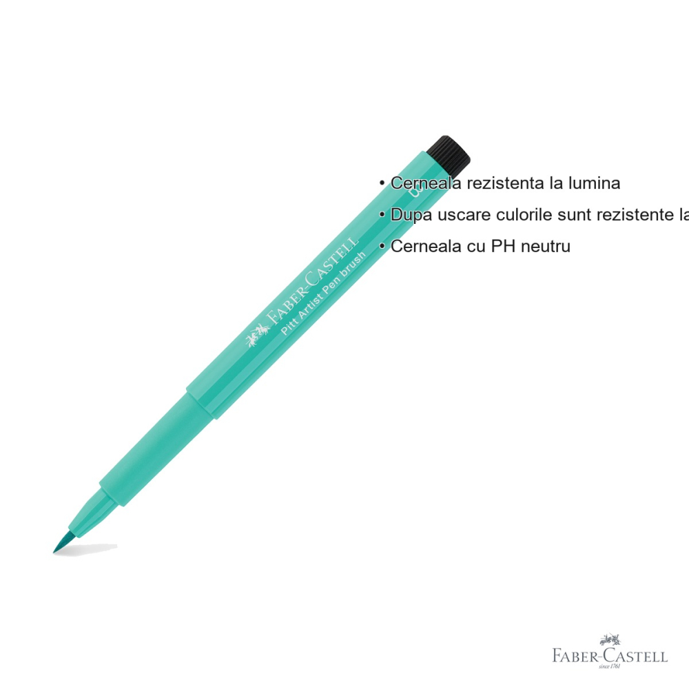 Marker tip pensula Faber-Castell Pitt Artist Pen, cerneala verde phtalo, rezistenta la apa, pentru artisti si designeri [3]