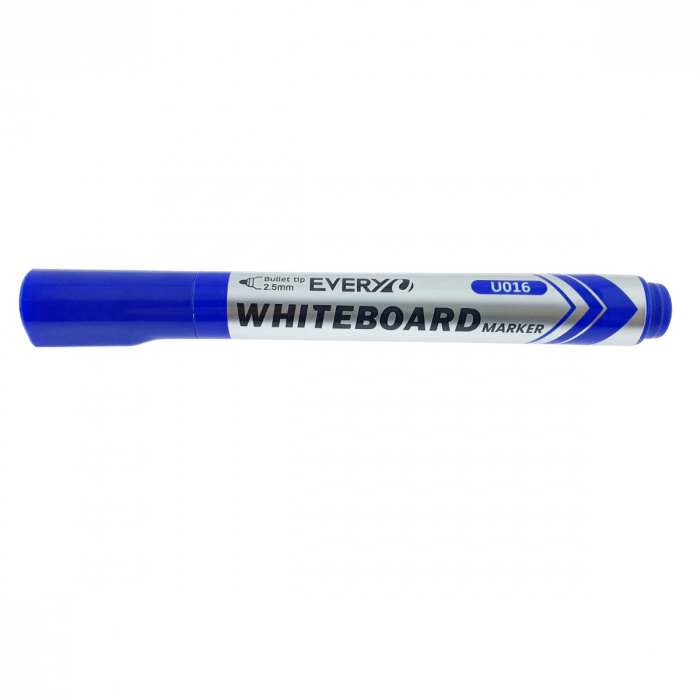 Marker whiteboard albastru, varf rotund 2.5 mm, scriere lina, model Everyday 016, lungime 144 mm, stergere uscata, pentru tabla de scris, melaminat, sticla si alte suprafete neporoase [2]
