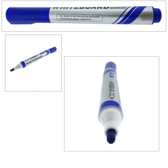 Marker whiteboard albastru, varf rotund 2.5 mm, scriere lina, model Everyday 016, lungime 144 mm, stergere uscata, pentru tabla de scris, melaminat, sticla si alte suprafete neporoase [3]
