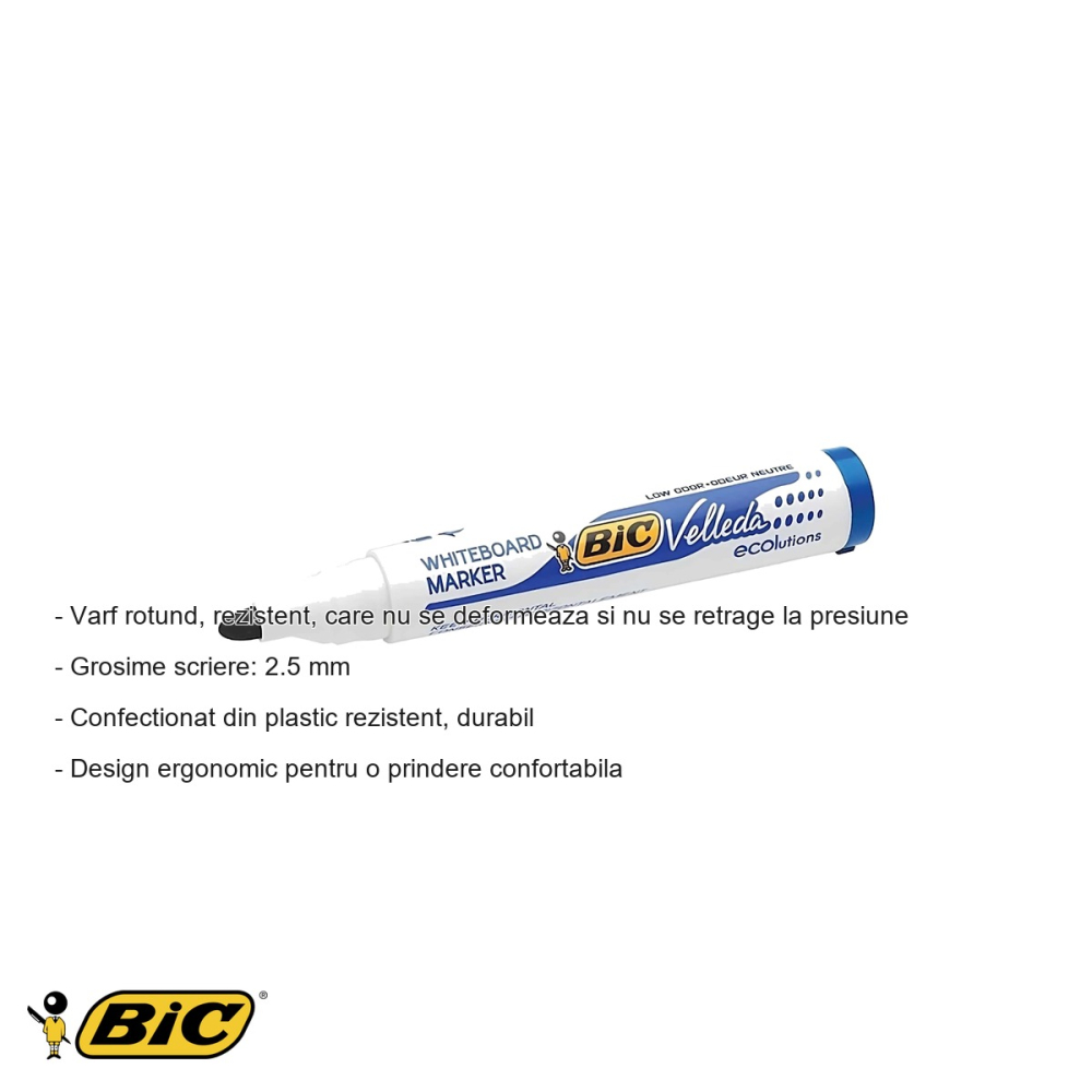 Marker whiteboard Bic Velleda 1701, varf rotund 2.5 mm, cerneala pe baza de alcool, albastru [2]