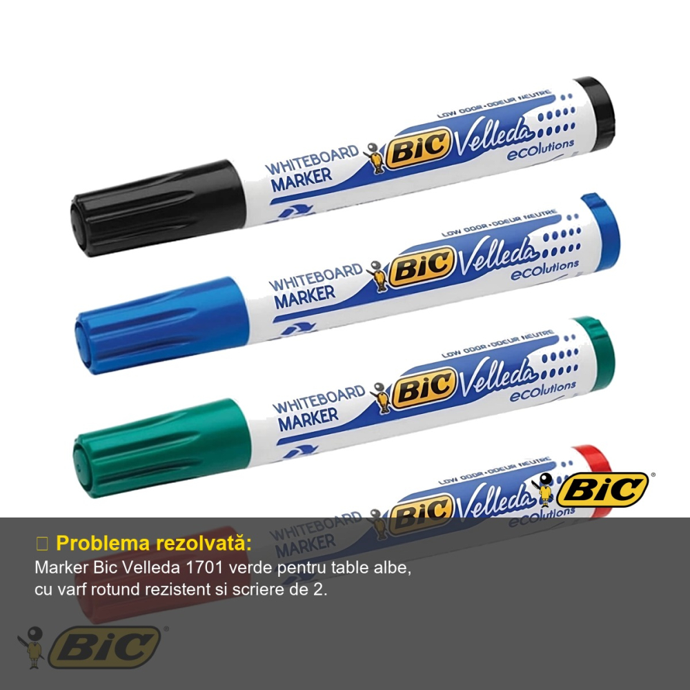 Marker whiteboard Bic Velleda 1701, varf rotund 2.5 mm, cerneala pe baza de alcool, culoare verde [4]