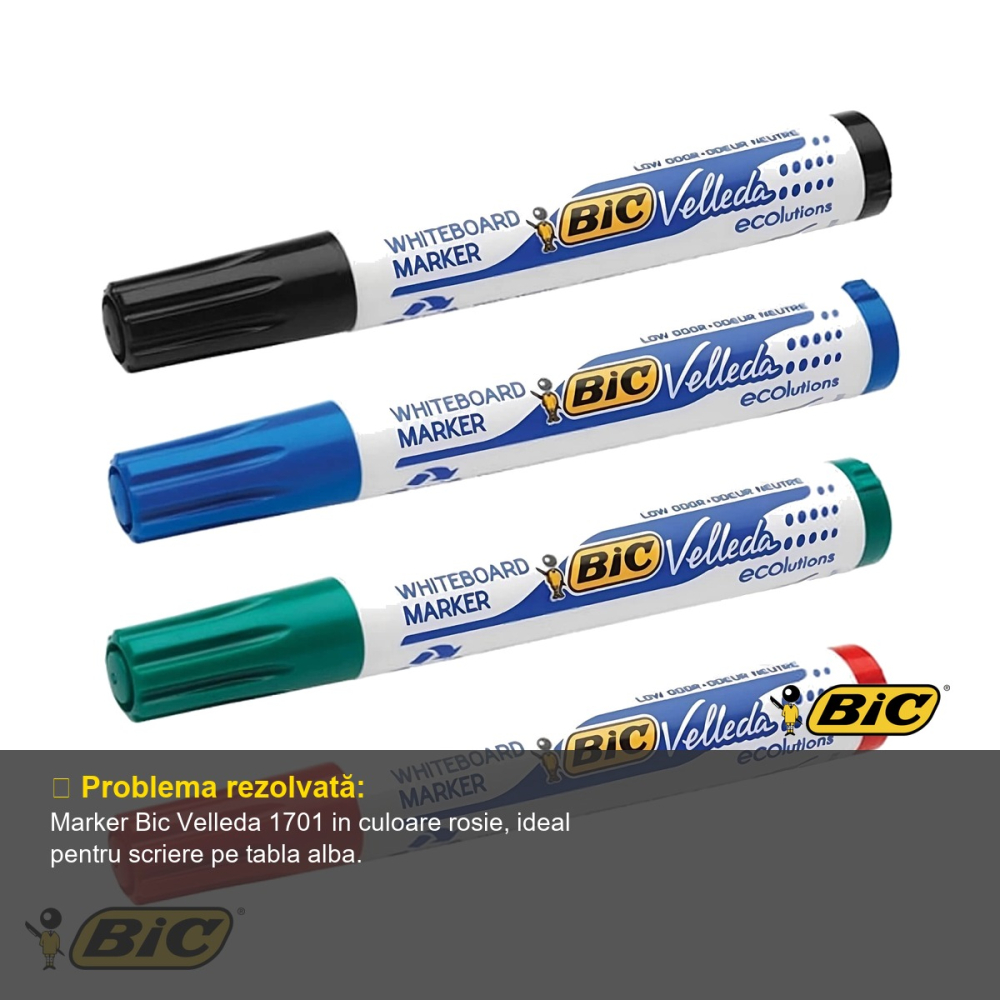 Marker whiteboard Bic Velleda 1701, varf rotund 2.5 mm, cerneala rosie pe baza de alcool, pentru tabla alba [4]