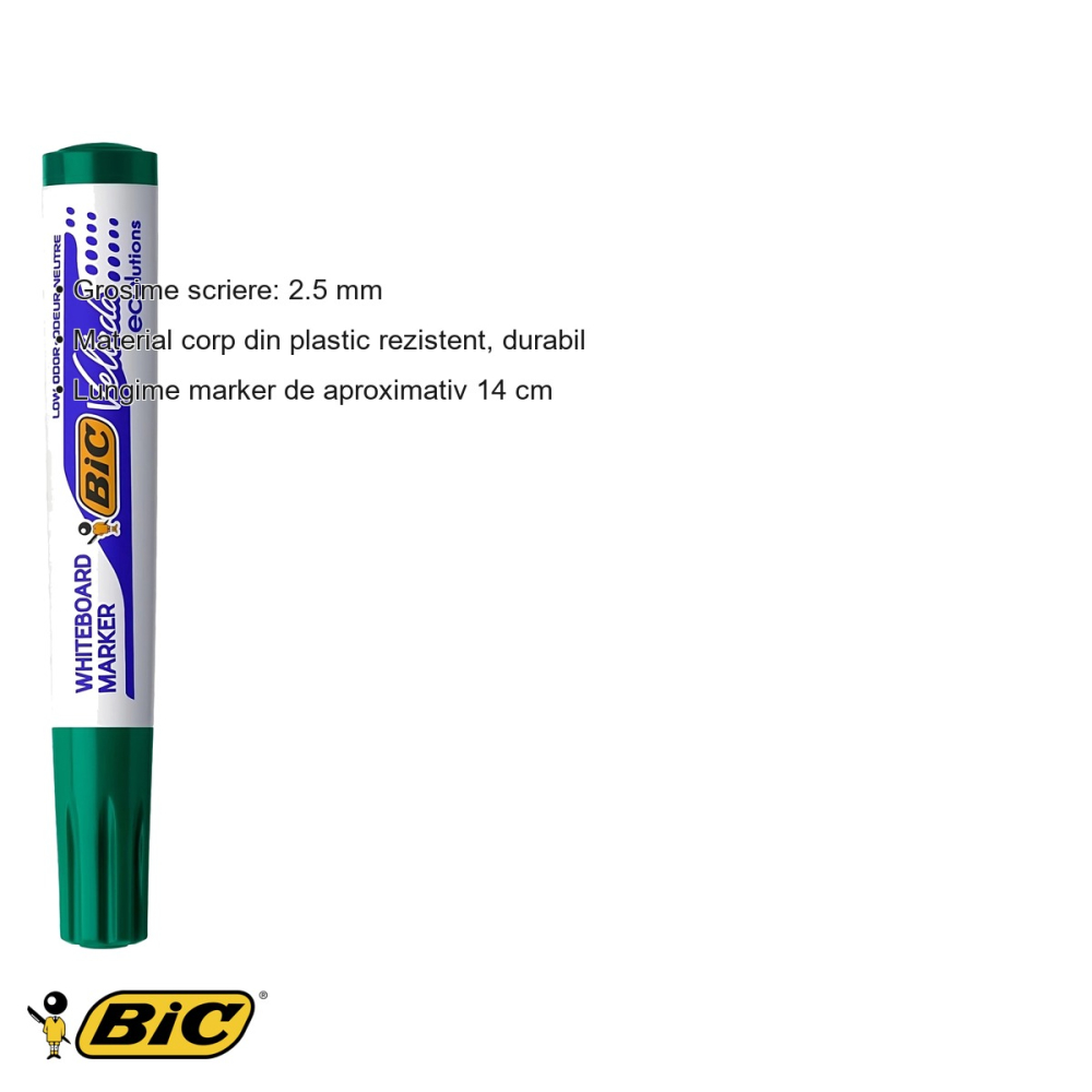 Marker whiteboard Bic Velleda 1701, varf rotund verde 2.5 mm, cerneala pe baza de alcool, pentru table albe si prezentari [3]